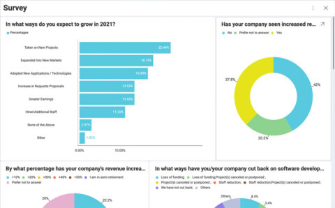 Dashboard showing 2020 trends in software development and analytics. Dashboard showing 2020 trends in software development and analytics.