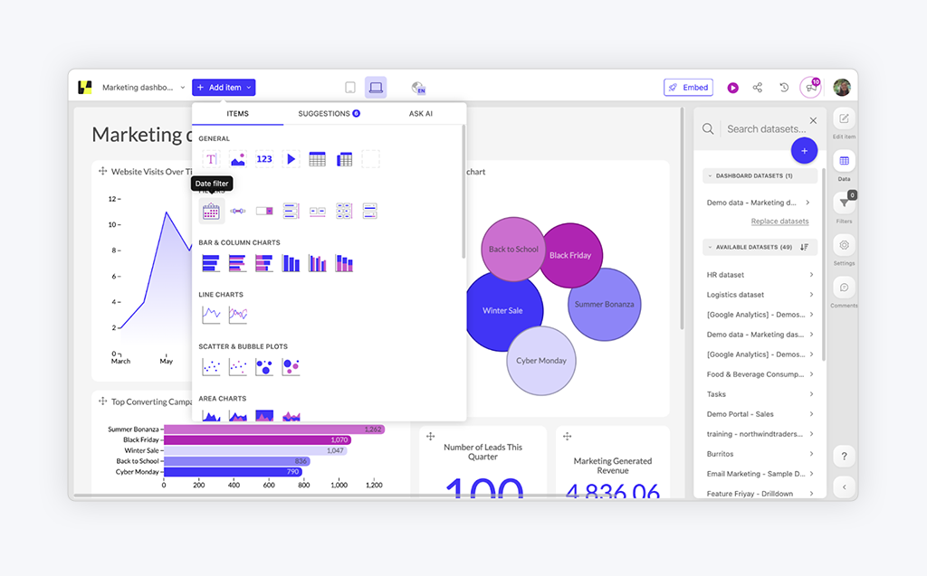 Luzmo - white label analytics platform example